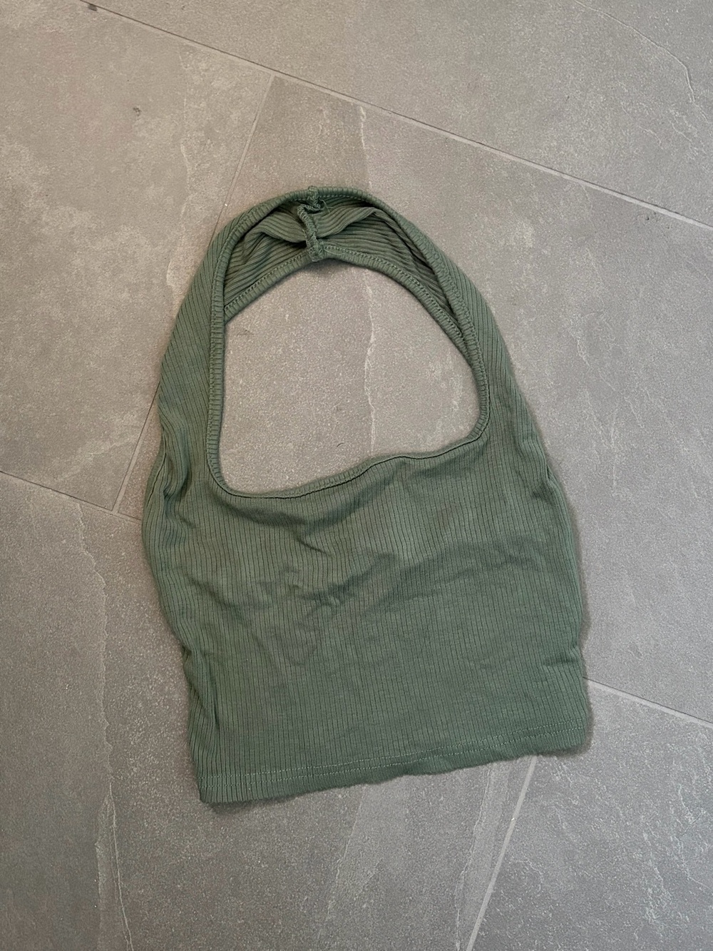 Ribbed Halter Crop Top - Olive Green